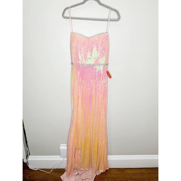 Mac Duggal 26980 Sequined Strapless Rhinestone Belt Gown Coral 2 $398 NEW - Picture 3 of 13